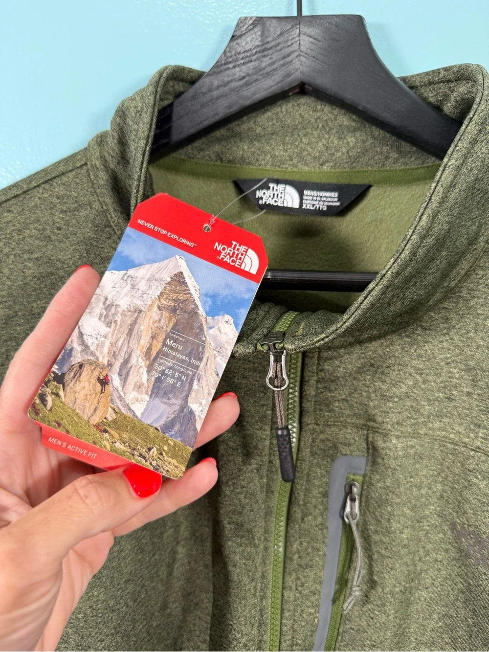 The North Face Men's Olive Green Zip-Up Fleece Pullover